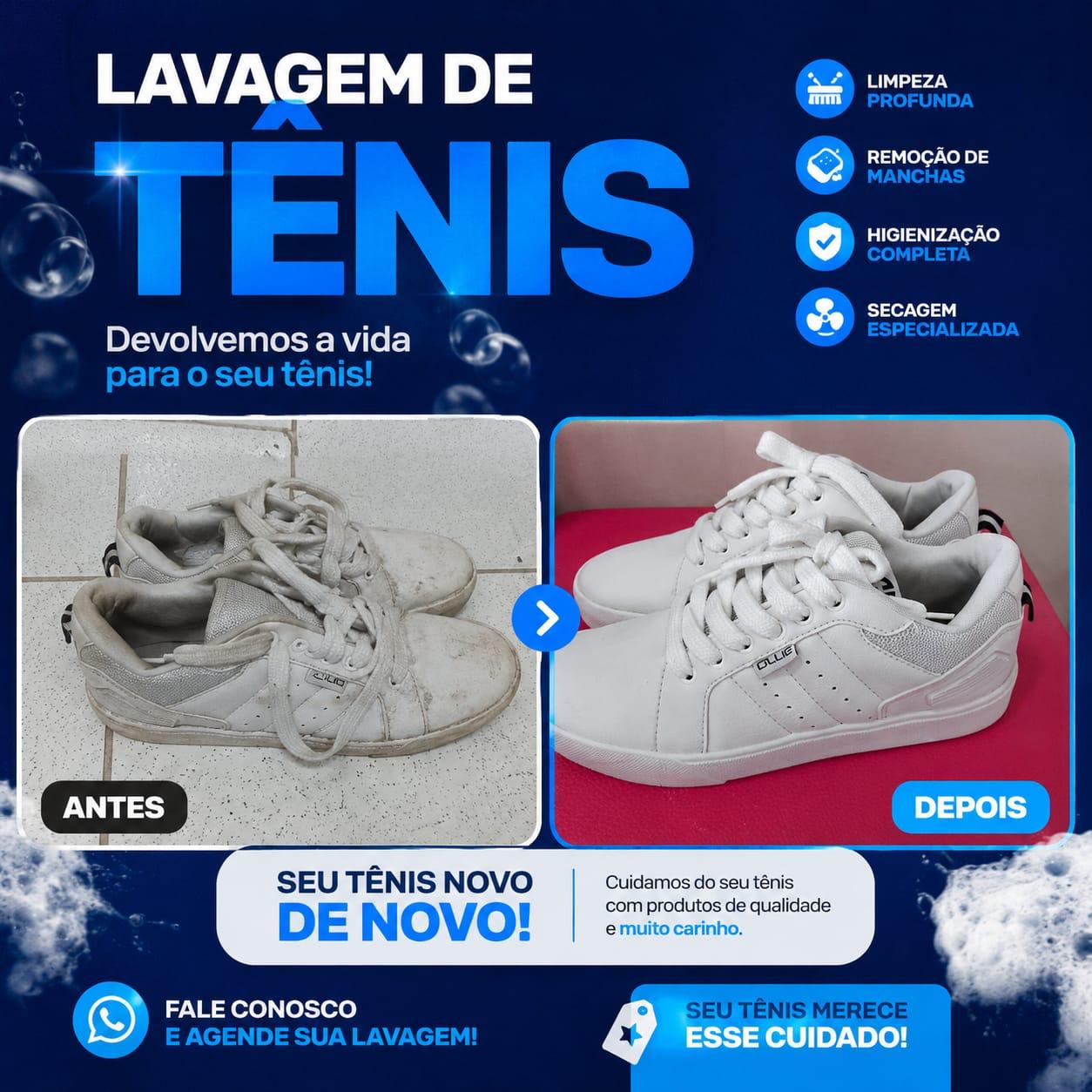Lavagem técnica de tênis antes e depois em Manaus