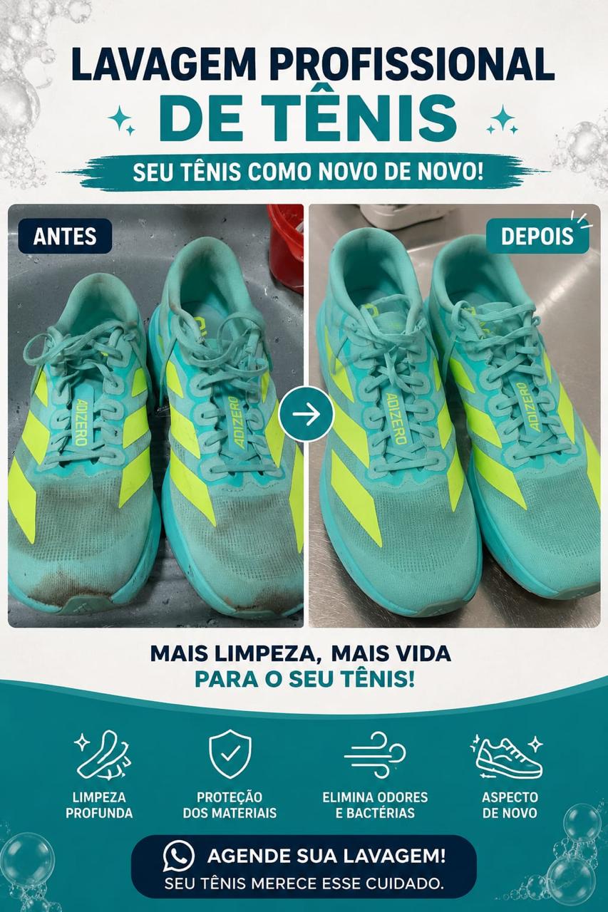 Resultado da lavagem profissional de tênis na Maria Express